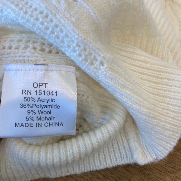 O.P.T. Pointelle Wool Mohair Ivory Balloon Sleeve Sweater - Picture 8 of 8